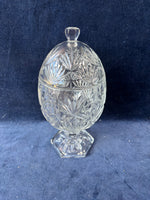 Egg-Shaped Footed Pedestal Clear Cut Glass Candy Dish