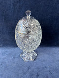 Egg-Shaped Footed Pedestal Clear Cut Glass Candy Dish