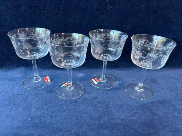 Set Of 4 Fostoria Crystal Poetry Sherbet Glasses