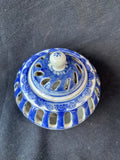 Blue And White Porcelain Pierced Potpourri Jar W/Lid