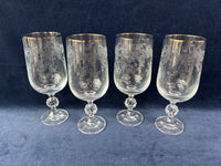 Set Of 4 Silver Toned Trim Etched Goblets (2 Sets Available, Priced Individually)