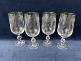 Set Of 4 Silver Toned Trim Etched Goblets (2 Sets Available, Priced Individually)