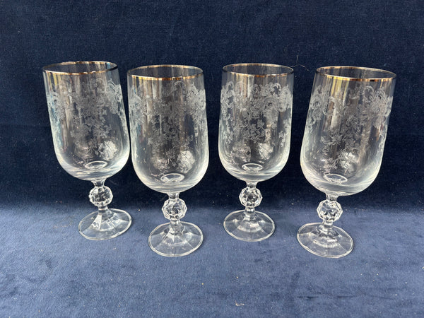 Set Of 4 Silver Toned Trim Etched Goblets (2 Sets Available, Priced Individually)