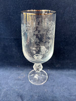 Set Of 4 Silver Toned Trim Etched Goblets (2 Sets Available, Priced Individually)