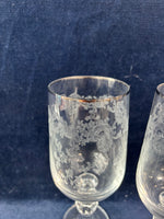 Set Of 4 Silver Toned Trim Etched Goblets (2 Sets Available, Priced Individually)