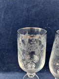 Set Of 4 Silver Toned Trim Etched Goblets (2 Sets Available, Priced Individually)