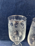 Set Of 4 Silver Toned Trim Etched Goblets (2 Sets Available, Priced Individually)