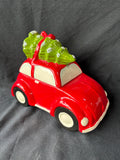 World Market Red Car Christmas Tree On Top Cookie Jar
