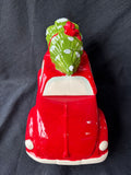 World Market Red Car Christmas Tree On Top Cookie Jar