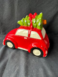 World Market Red Car Christmas Tree On Top Cookie Jar