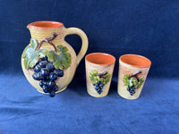 3 Piece French Refware Pottery Applied Grapes 3D Pitcher And Cups *Read Description*