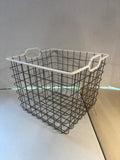 White Rectangular Wire Metal Basket W/Handles