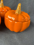 Set Of 4 World Market Ceramic Pumpkin Dishes W/ Lids