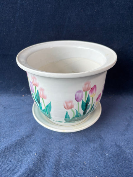 Floral Ceramic Planter With Saucer *Read Description*