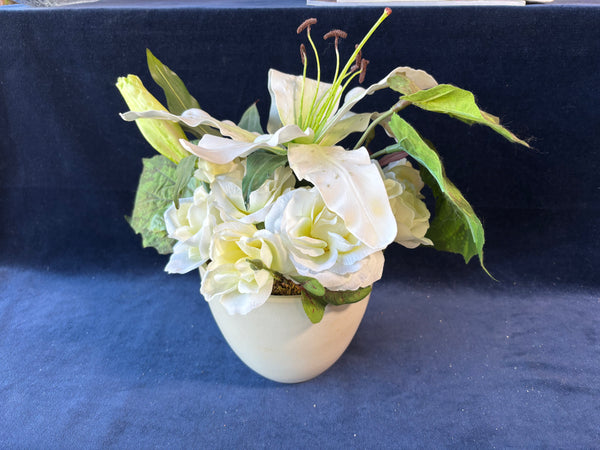 Off White Vase With Faux Floral Arrangement