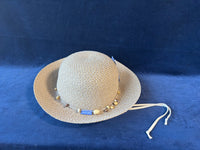 Wallaroo Naomi Sun Hat Womens Petite Beige SPF Drawstring With Beaded Detail