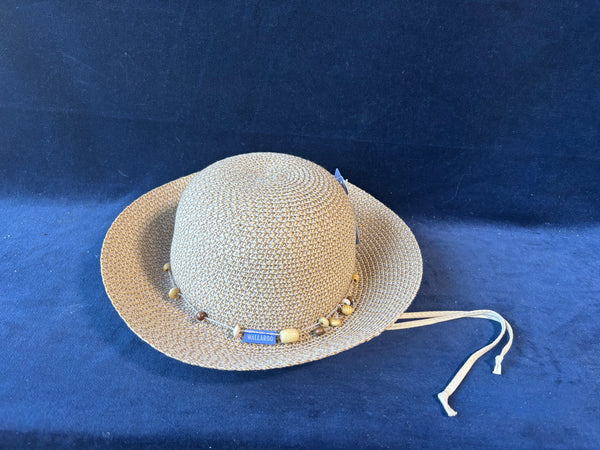 Wallaroo Naomi Sun Hat Womens Petite Beige SPF Drawstring With Beaded Detail