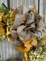 Faux Hydrangeas & Pumpkins Autumn Grapevine Wreath