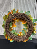 Faux Hydrangeas & Pumpkins Autumn Grapevine Wreath