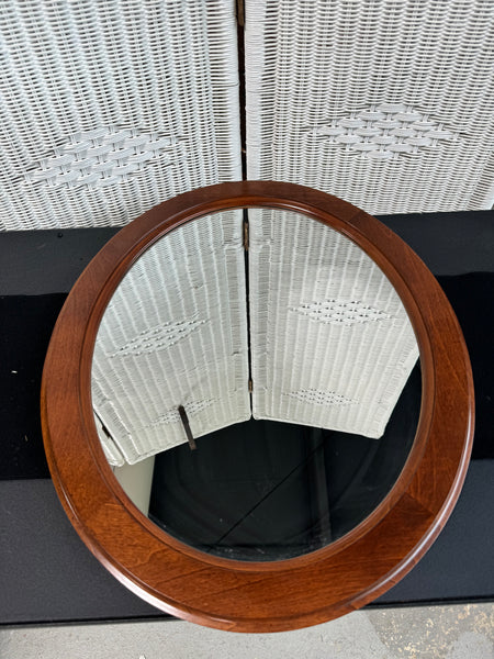 Cherry Finish Oval Wooden Wall Mirror