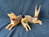 Set Of 3 Hand Carved Deer Christmas Figurines