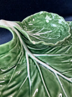 Bordallo Pinheiro Chip & Dip Serving Dish Plate Cabbage Leaf Green Majolica *Read Description*
