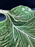 Bordallo Pinheiro Chip & Dip Serving Dish Plate Cabbage Leaf Green Majolica *Read Description*