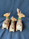 Set Of 3 Hand Carved Deer Christmas Figurines