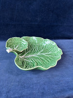 Bordallo Pinheiro Chip & Dip Serving Dish Plate Cabbage Leaf Green Majolica *Read Description*