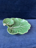 Bordallo Pinheiro Chip & Dip Serving Dish Plate Cabbage Leaf Green Majolica *Read Description*