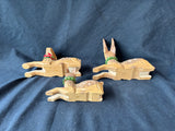 Set Of 3 Hand Carved Deer Christmas Figurines