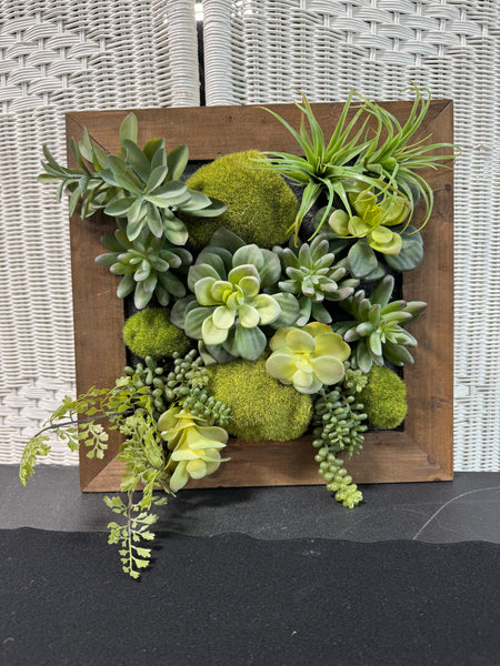 Farmhouse Faux Succulent & Moss Wooden Box Decor or Wall Hanging