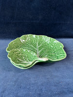 Bordallo Pinheiro Chip & Dip Serving Dish Plate Cabbage Leaf Green Majolica *Read Description*