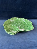 Bordallo Pinheiro Chip & Dip Serving Dish Plate Cabbage Leaf Green Majolica *Read Description*