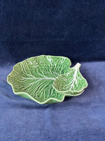 Bordallo Pinheiro Chip & Dip Serving Dish Plate Cabbage Leaf Green Majolica *Read Description*