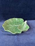 Bordallo Pinheiro Chip & Dip Serving Dish Plate Cabbage Leaf Green Majolica *Read Description*