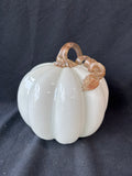 Hand Blown Art Glass Pumpkin White With Curled Gold Speckled Stem