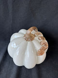 Hand Blown Art Glass Pumpkin White With Curled Gold Speckled Stem