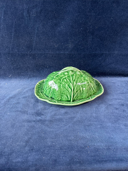 Bordallo Pinheiro Green Cabbage Leaf Butter Dish W/ Lid