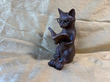 Brown Resin Cat Sitting Reading Book Figurine w/Wire Glasses