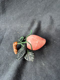 Chinese Carved Rose Quartz Plum And Jade Hardstone Leaves