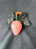 Chinese Carved Rose Quartz Plum And Jade Hardstone Leaves