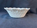 Fenton Style Hobnail White Milk Glass Ruffled Edge Bowl