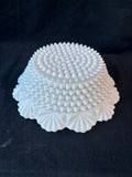 Fenton Style Hobnail White Milk Glass Ruffled Edge Bowl