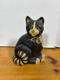 Hand Carved Cat Resin Figurine Statue;Signed