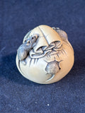 Peabody Museum of Salem Japanese Netsuke Replica Rats on Bag of Rice Figure With Wooden Display Stand
