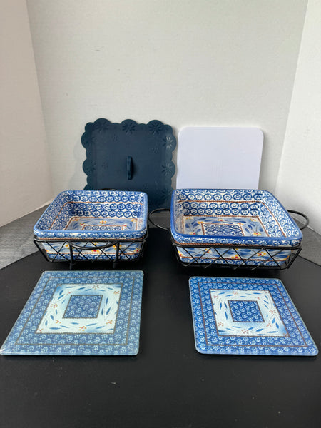 (C) 8-Piece Temptations by Tara Old World Blue Oven-To-Table Square Set
