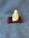 Netsuke Style Figurine Signed Base Woman Sculpting W/ Wooden Display Stand