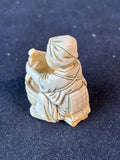 Netsuke Style Figurine Signed Base Woman Sculpting W/ Wooden Display Stand