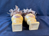 Pair Of Rustic Feather & Seed Arrangements in Decorative Pedestal Urns